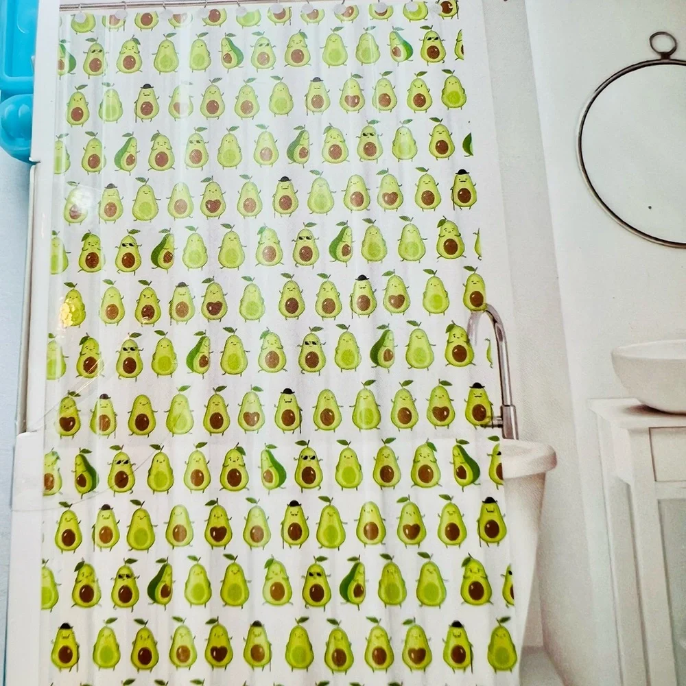 Avocado Dudes Peva Shower Curtain Hat Sunglasses Mustache Fun